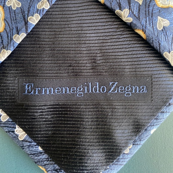 Ermenegildo Zegna Blue Silk Tie, Floral Pattern Made in Italy - Picture 4 of 5